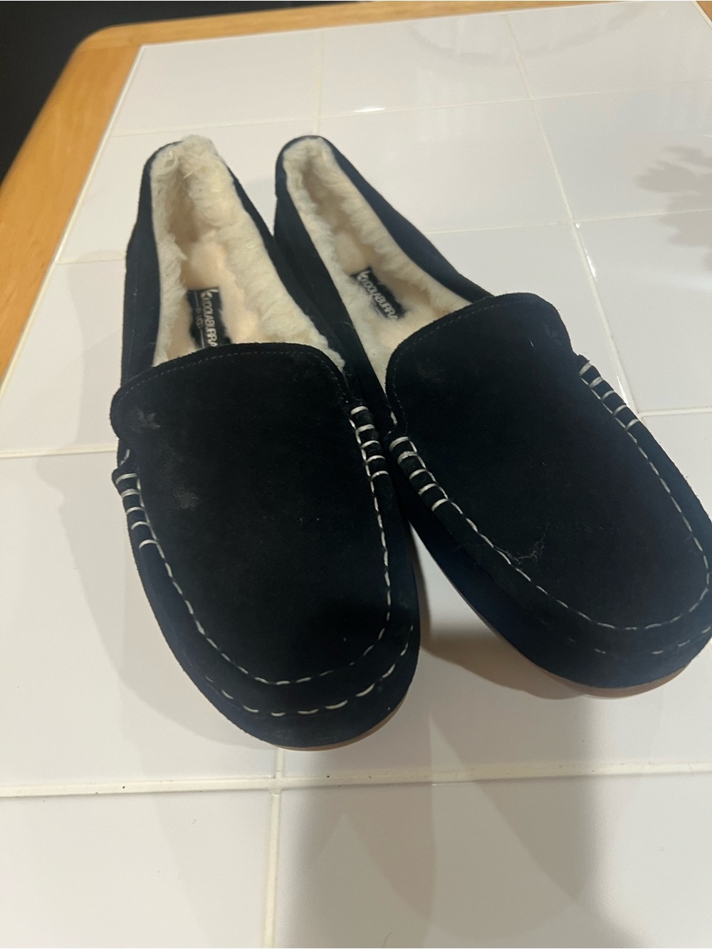 UGG Women’s Black Suede Slip-On Moccasins with Shearling Lining